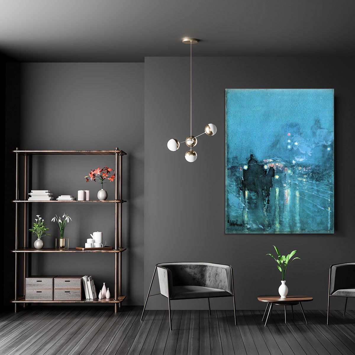 Nocturne Railway Crossing Chicago by Hassam Canvas Print or Poster