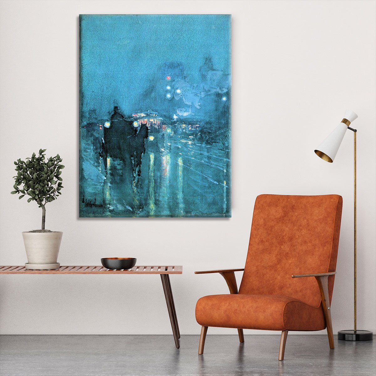 Nocturne Railway Crossing Chicago by Hassam Canvas Print or Poster