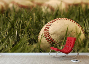 Nostalgic baseballs in the grass Wall Mural Wallpaper - Canvas Art Rocks - 2