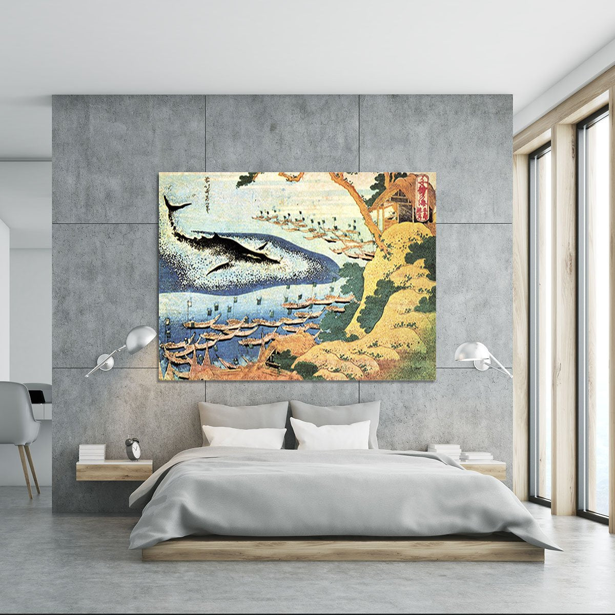 Ocean landscape and whale by Hokusai Canvas Print or Poster