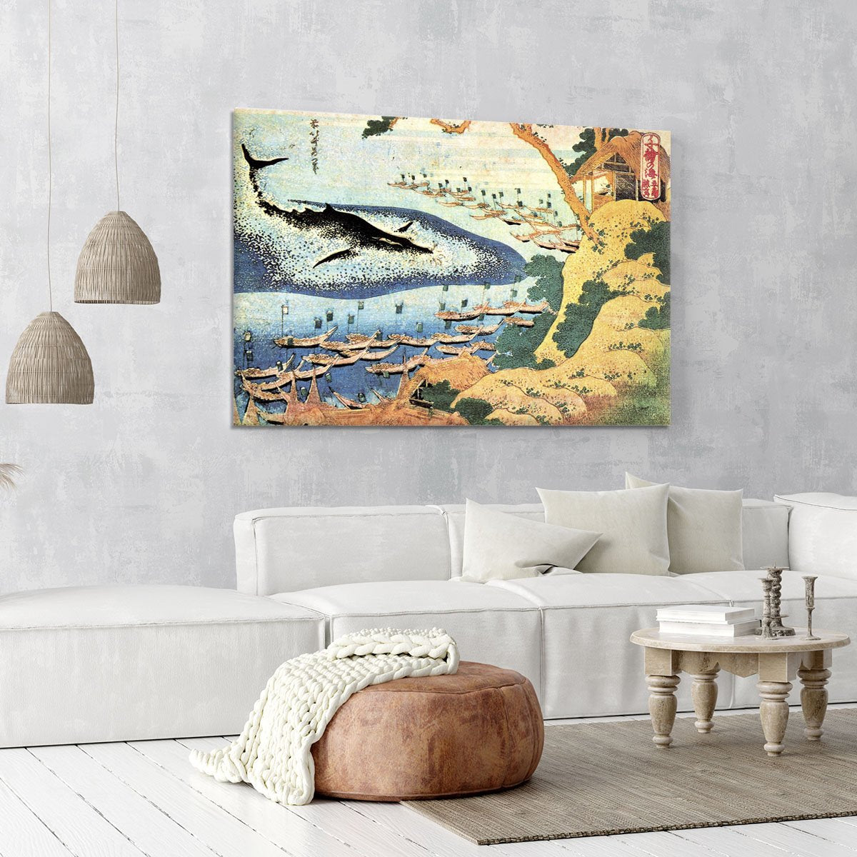 Ocean landscape and whale by Hokusai Canvas Print or Poster