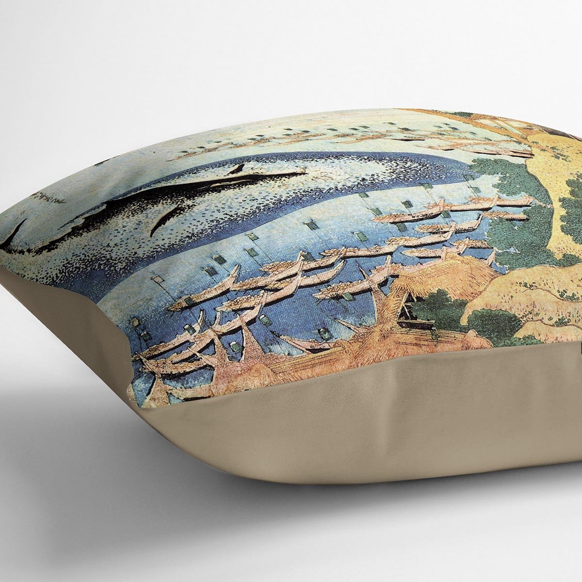Ocean landscape and whale by Hokusai Throw Pillow
