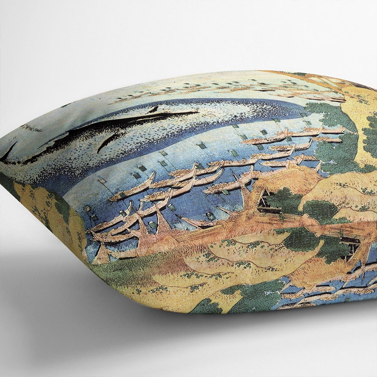 Ocean landscape and whale by Hokusai Throw Pillow