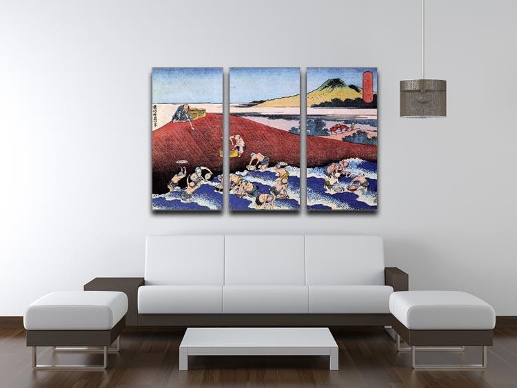 Ocean landscape with fishermen by Hokusai 3 Split Panel Canvas Print - Canvas Art Rocks - 3