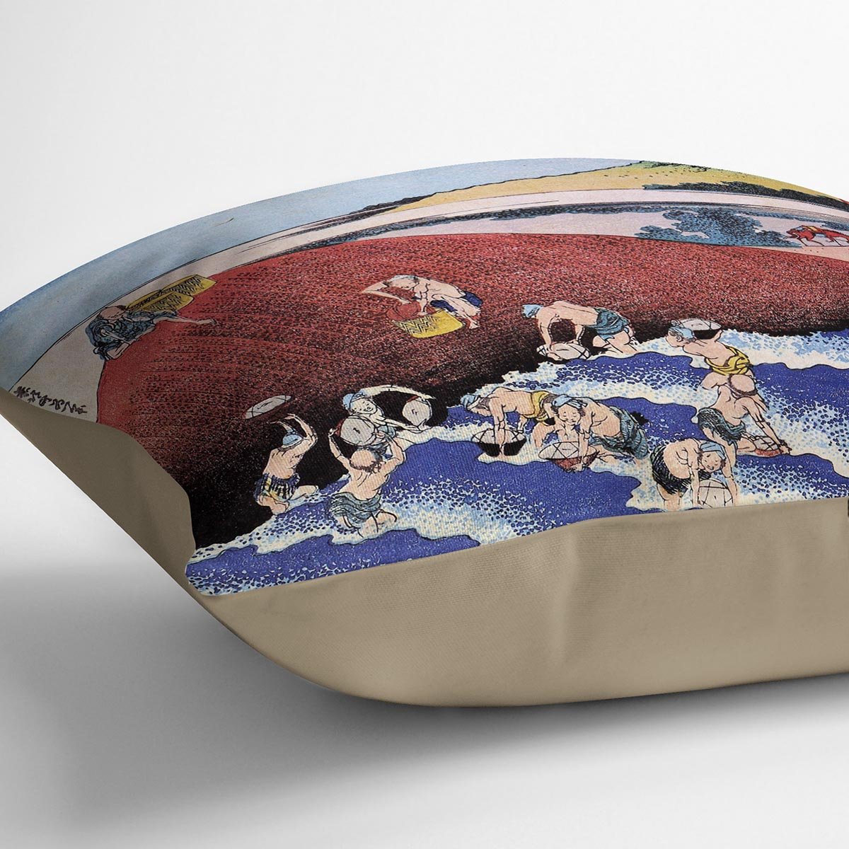 Ocean landscape with fishermen by Hokusai Throw Pillow