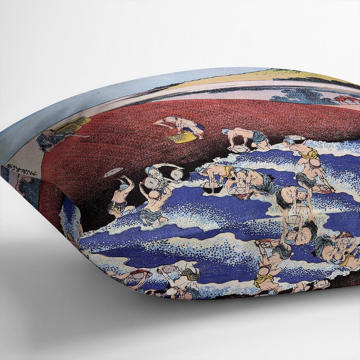Ocean landscape with fishermen by Hokusai Throw Pillow