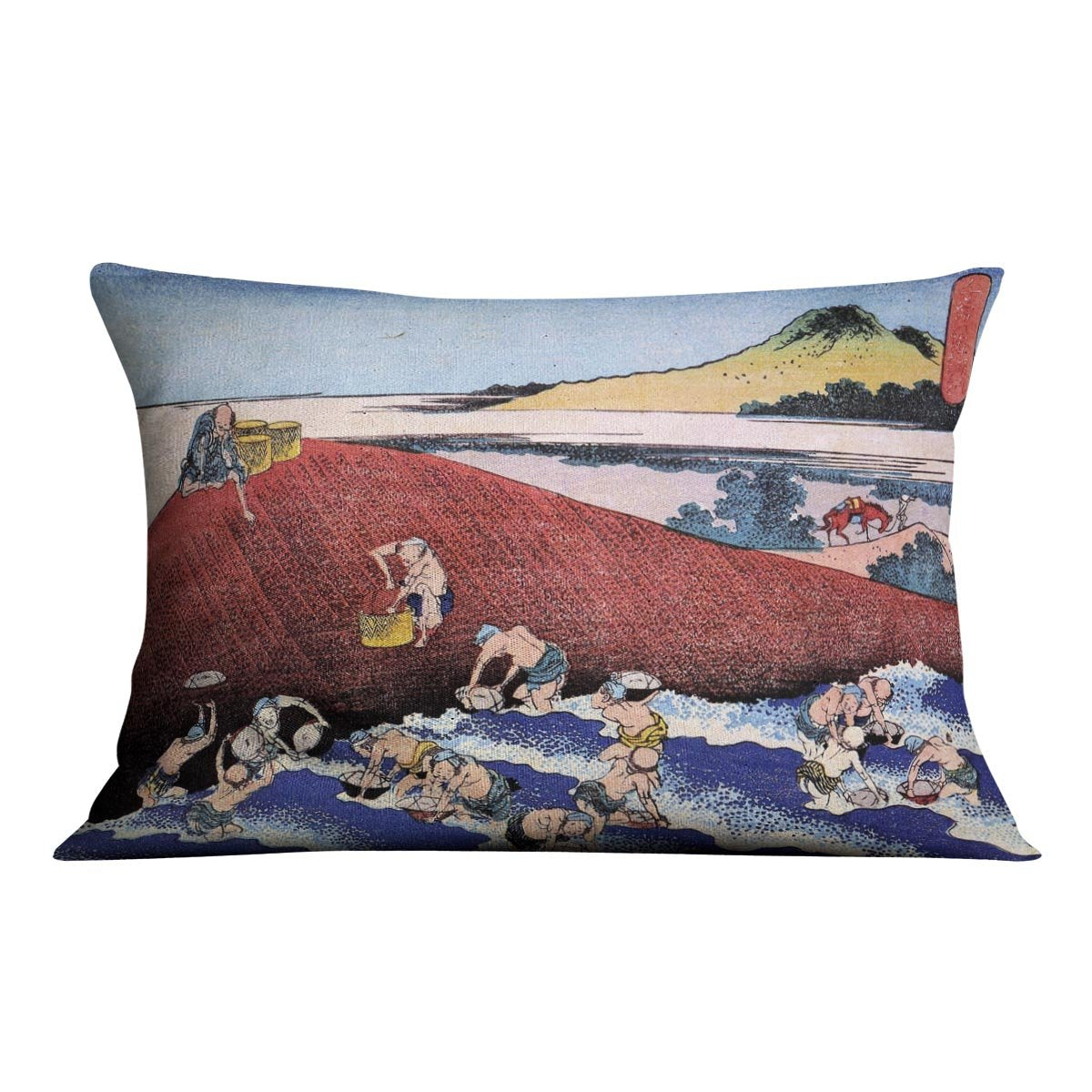 Ocean landscape with fishermen by Hokusai Throw Pillow