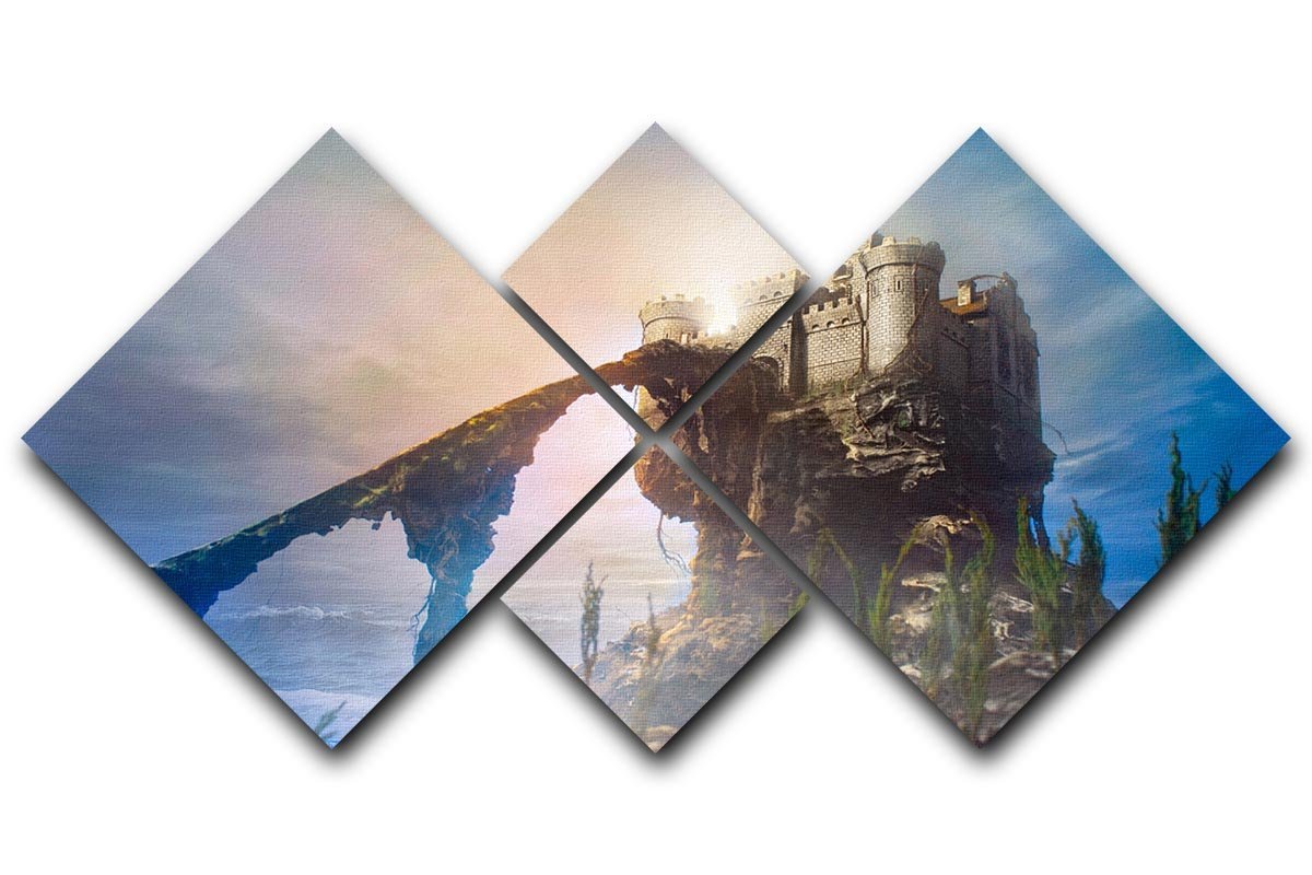 Old castle on the hill 4 Square Multi Panel Canvas  - Canvas Art Rocks - 1