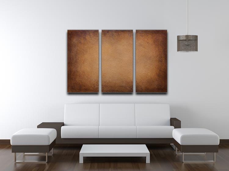 Old vintage brown leather 3 Split Panel Canvas Print - Canvas Art Rocks - 3