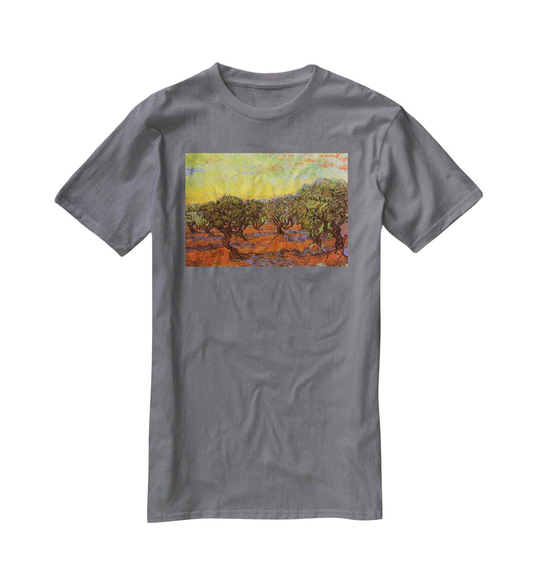 Olive Grove Orange Sky by Van Gogh T-Shirt - Canvas Art Rocks - 3