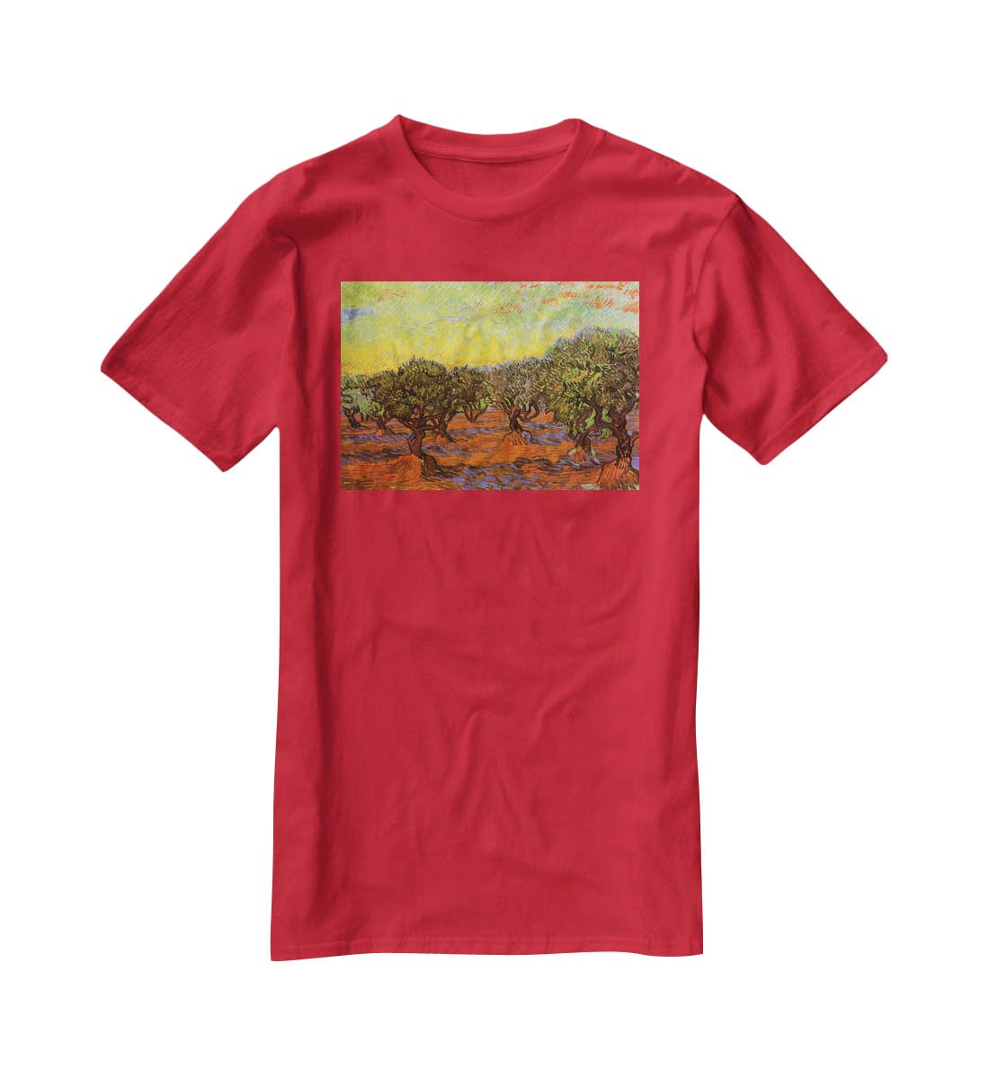 Olive Grove Orange Sky by Van Gogh T-Shirt - Canvas Art Rocks - 4
