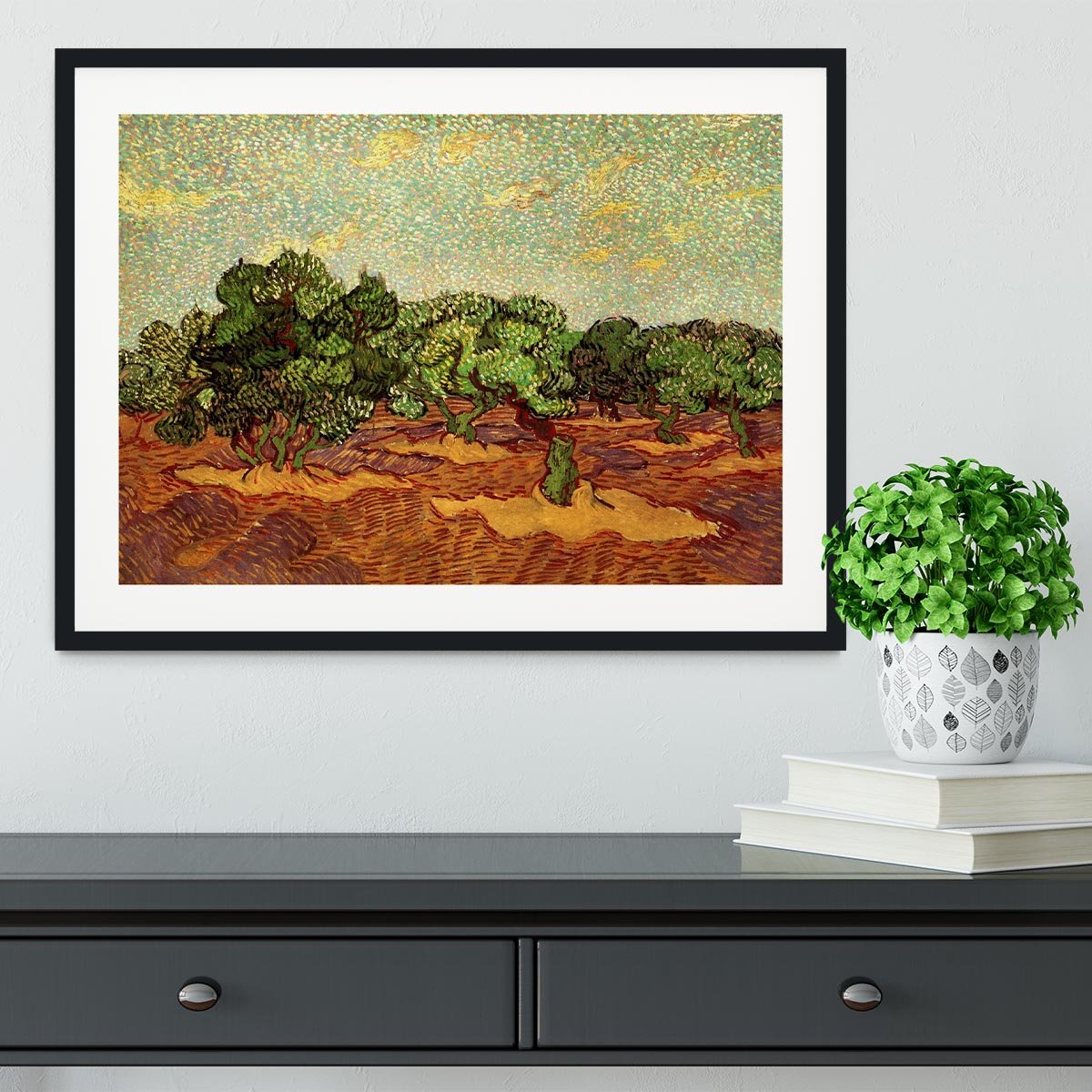 Olive Grove Pale Blue Sky by Van Gogh Framed Print - Canvas Art Rocks - 1