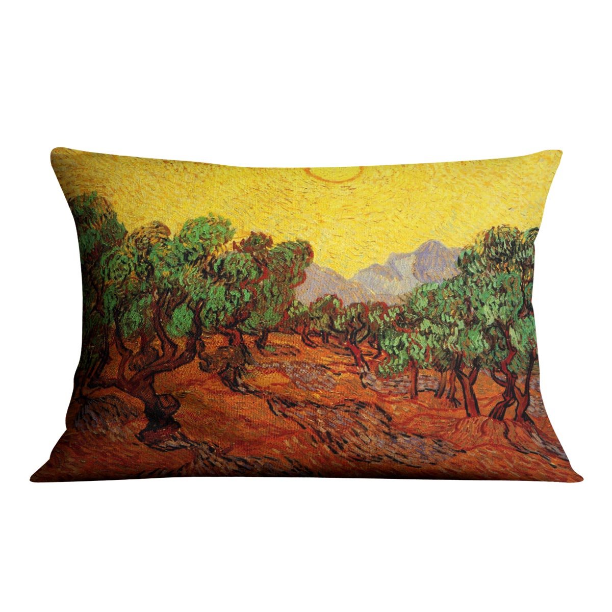 Olive Trees with Yellow Sky and Sun by Van Gogh Throw Pillow