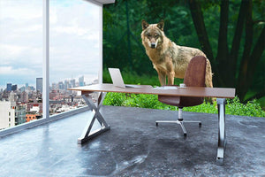 One wolf standing on green hill Wall Mural Wallpaper - Canvas Art Rocks - 3