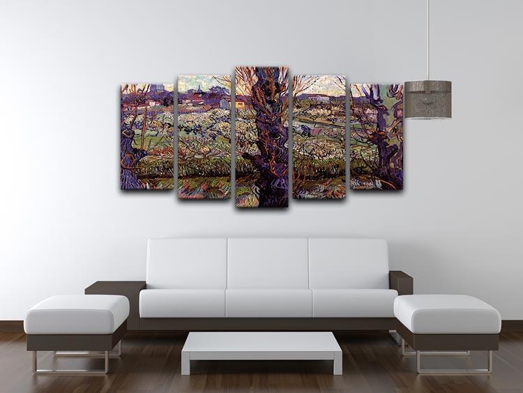 Orchard in Blossom with View of Arles by Van Gogh 5 Split Panel Canvas - Canvas Art Rocks - 3