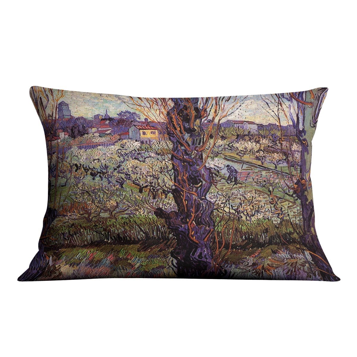Orchard in Blossom with View of Arles by Van Gogh Throw Pillow