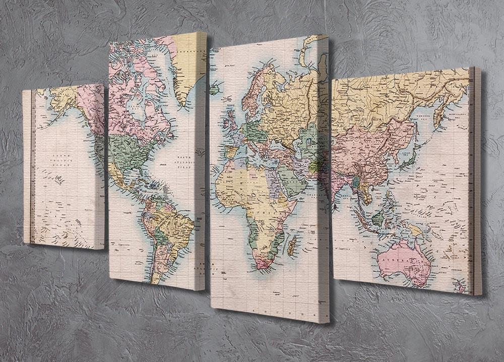 Original old hand coloured map 4 Split Panel Canvas  - Canvas Art Rocks - 2
