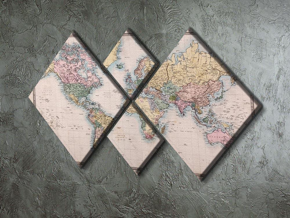 Original old hand coloured map 4 Square Multi Panel Canvas  - Canvas Art Rocks - 2