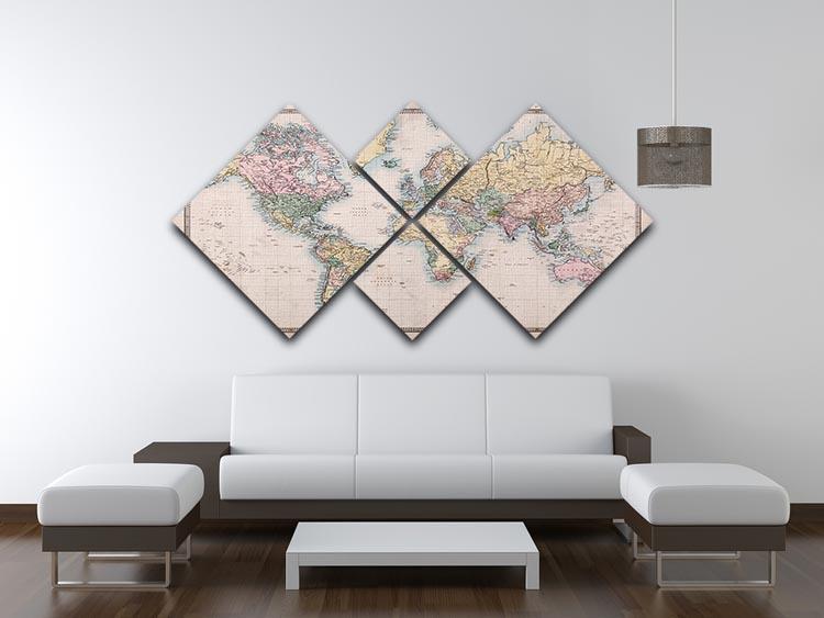 Original old hand coloured map 4 Square Multi Panel Canvas  - Canvas Art Rocks - 3