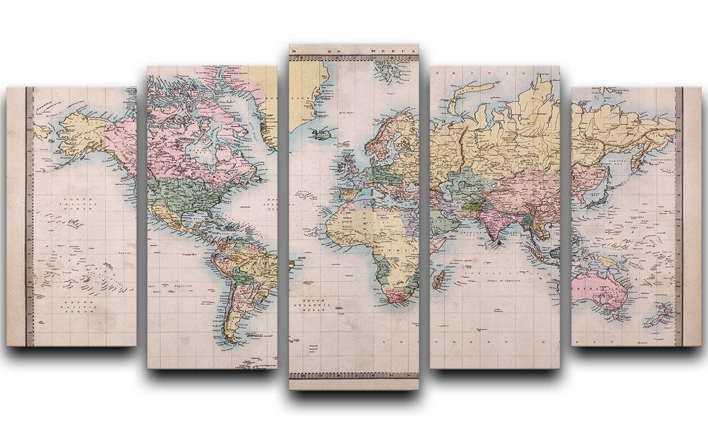 Original old hand coloured map 5 Split Panel Canvas  - Canvas Art Rocks - 1