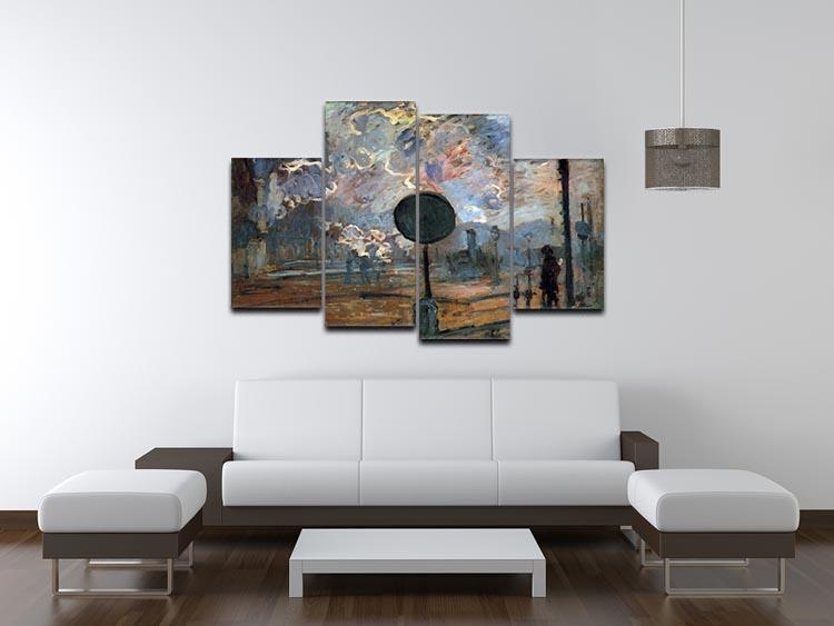 Outside the station Saint Lazare The signal by Monet 4 Split Panel Canvas - Canvas Art Rocks - 3