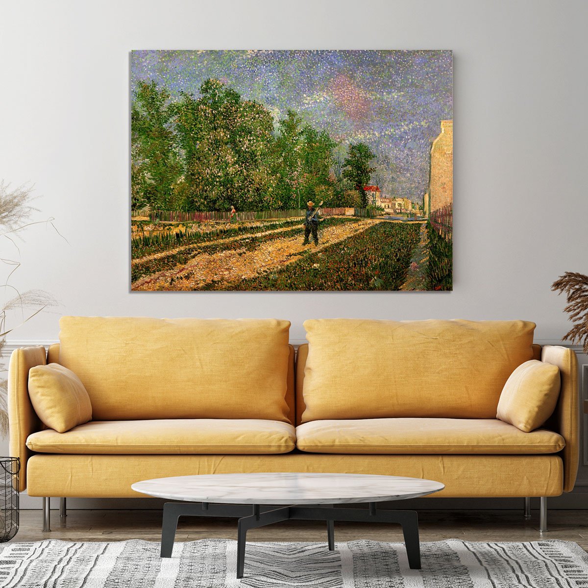 Outskirts of Paris Road with Peasant Shouldering a Spade by Van Gogh Canvas Print or Poster