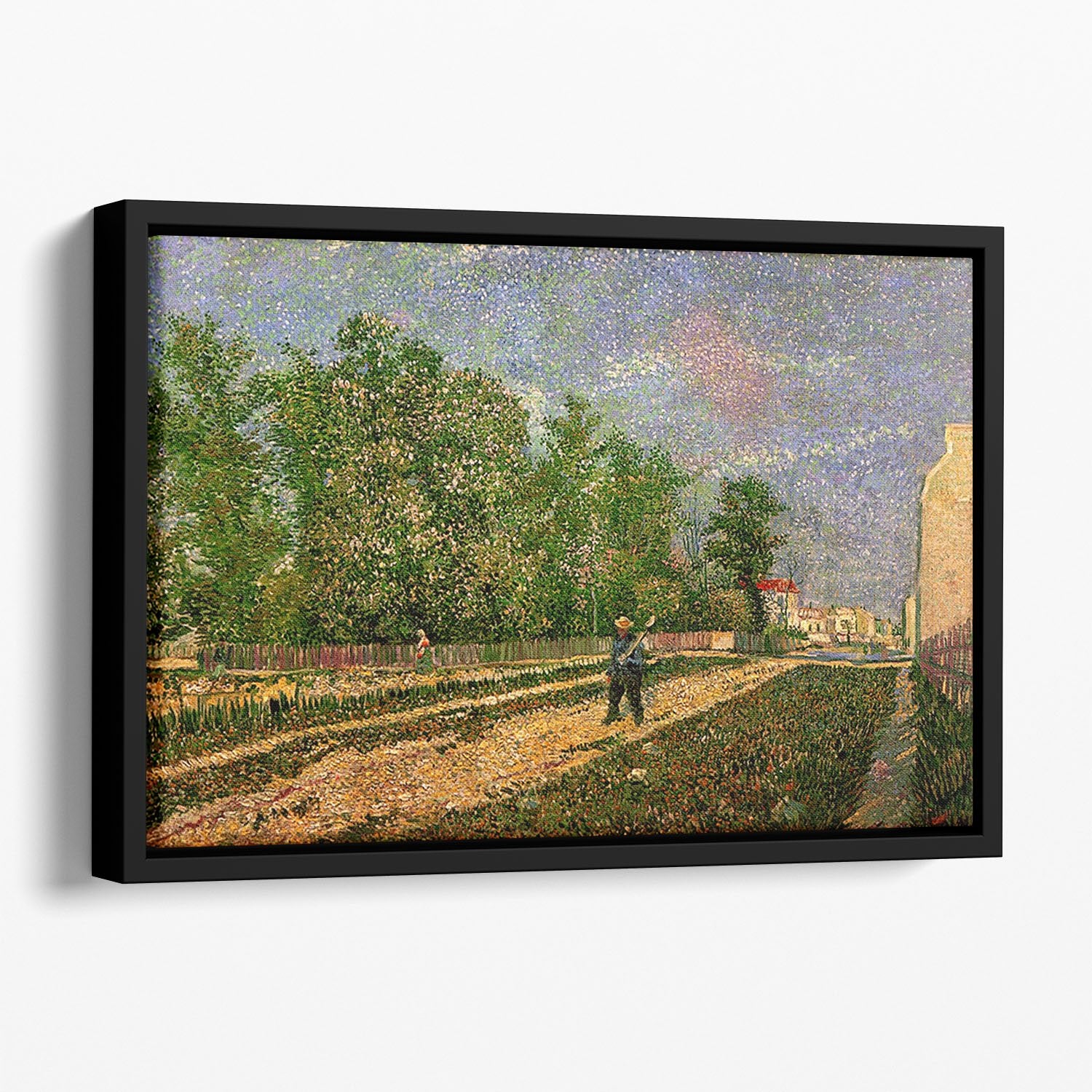 Outskirts of Paris Road with Peasant Shouldering a Spade by Van Gogh Floating Framed Canvas