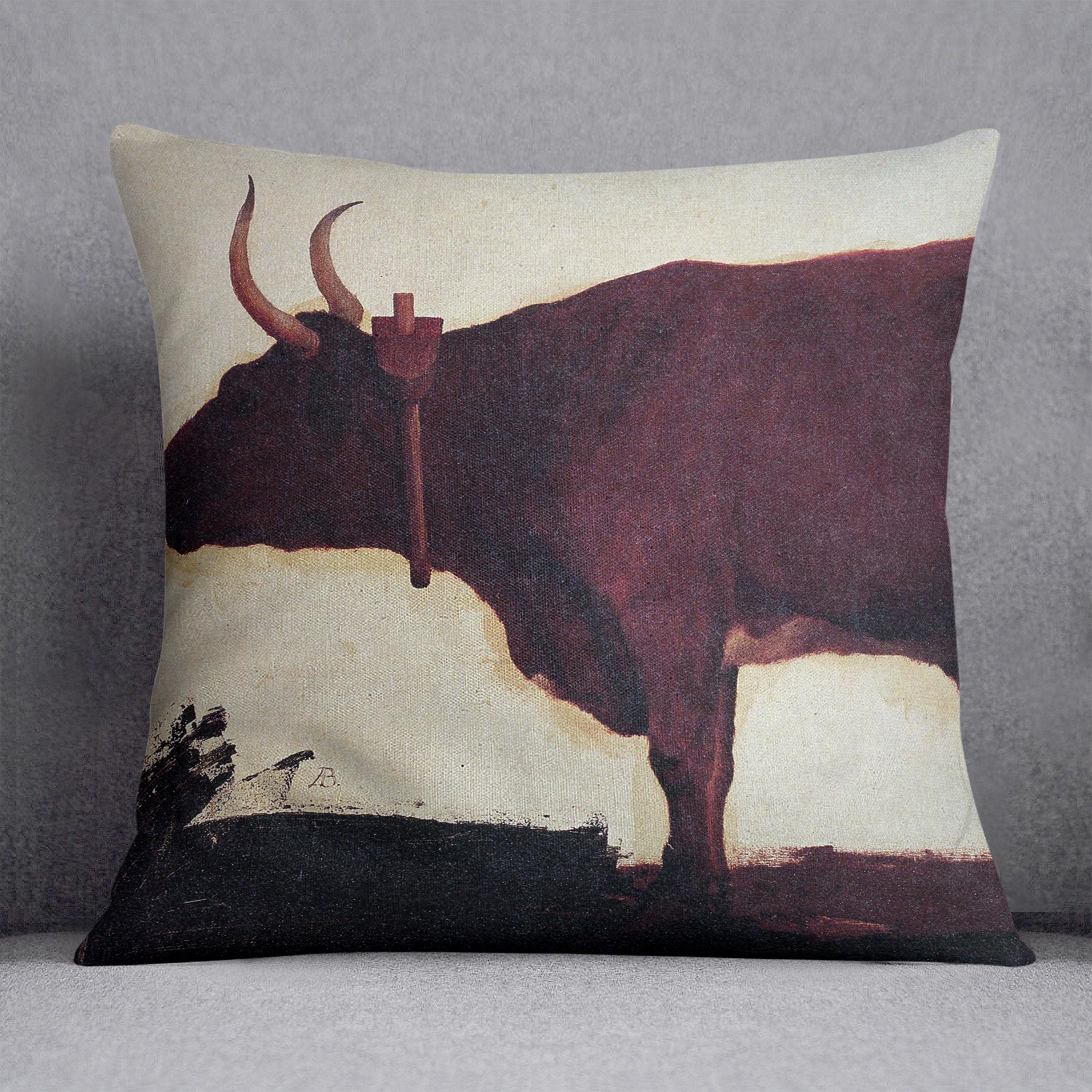 Ox by Bierstadt Cushion - Canvas Art Rocks - 1