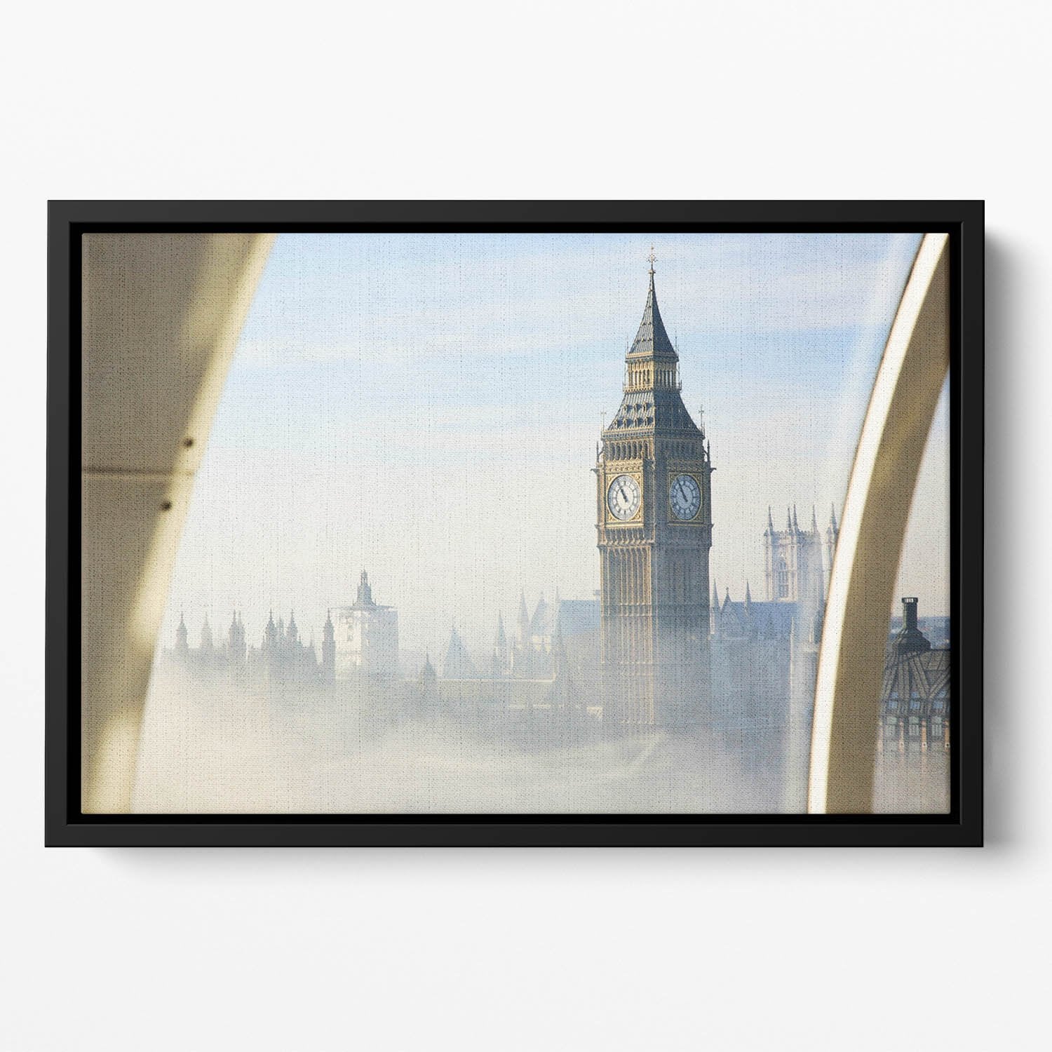 Palace of Westminster in fog Floating Framed Canvas