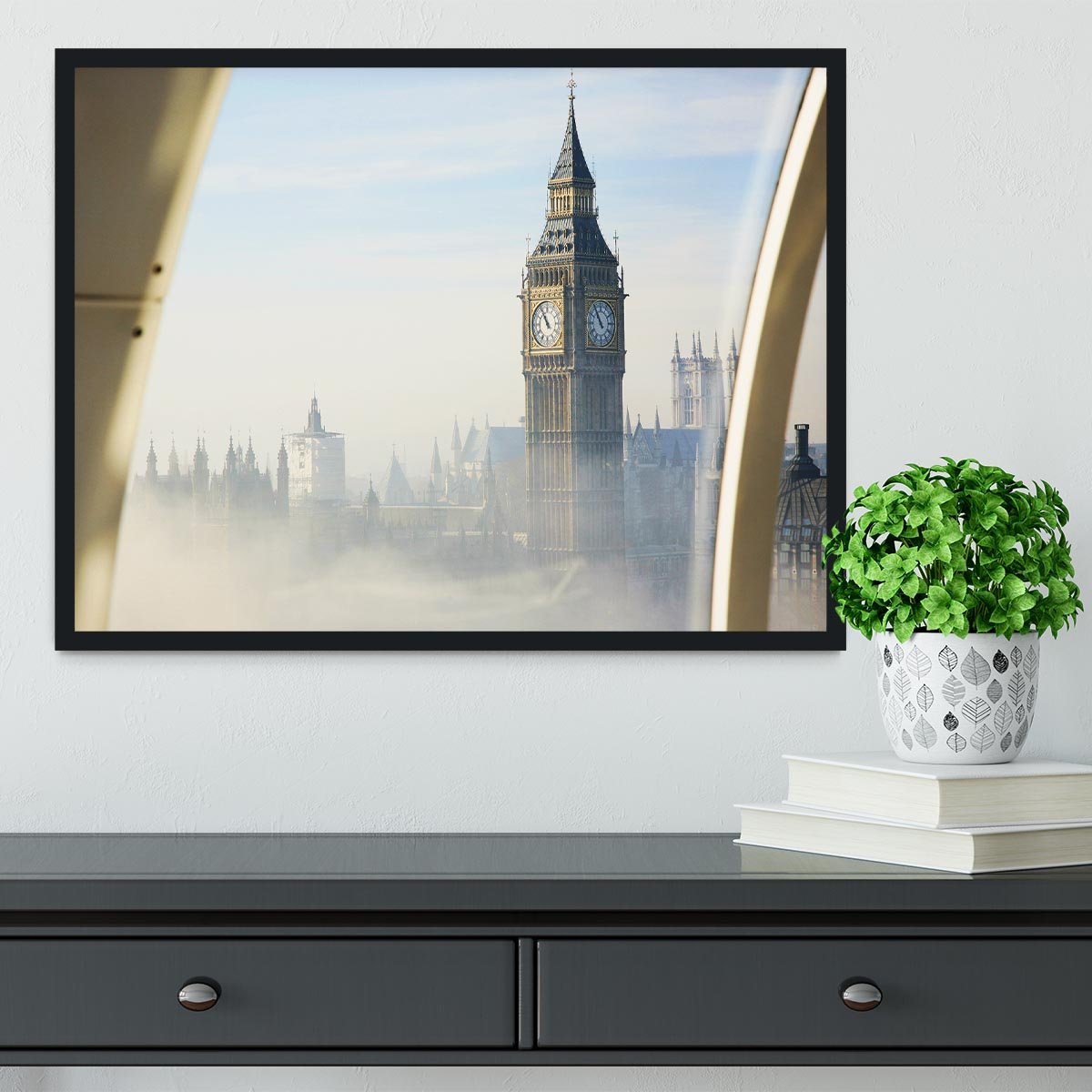 Palace of Westminster in fog Framed Print - Canvas Art Rocks - 2