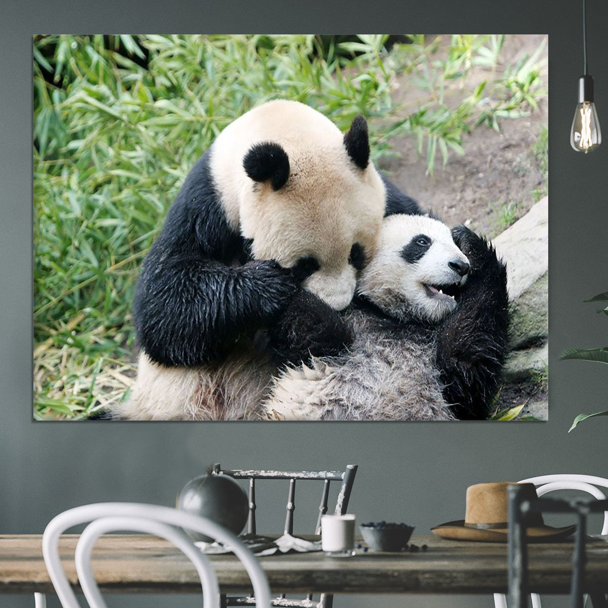 Panda bear and her cub Canvas Print or Poster