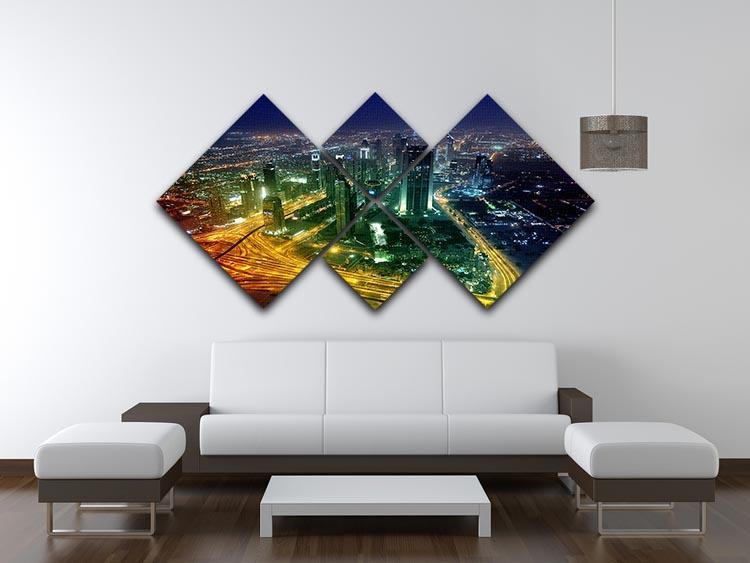 Panorama Dubai city at night 4 Square Multi Panel Canvas  - Canvas Art Rocks - 3