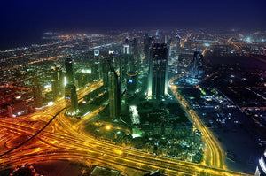 Panorama Dubai city at night Wall Mural Wallpaper - Canvas Art Rocks - 1