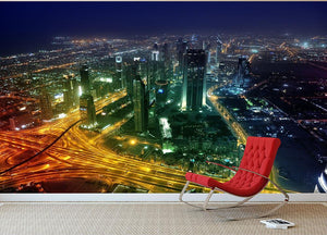 Panorama Dubai city at night Wall Mural Wallpaper - Canvas Art Rocks - 2