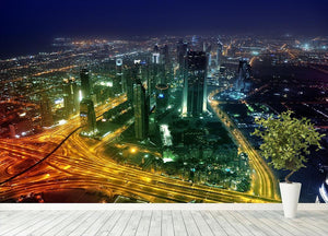 Panorama Dubai city at night Wall Mural Wallpaper - Canvas Art Rocks - 4