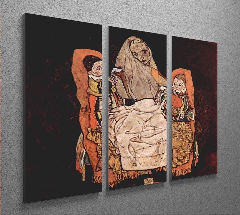 Parent with two children the mother by Egon Schiele 3 Split Panel Canvas Print - Canvas Art Rocks - 2