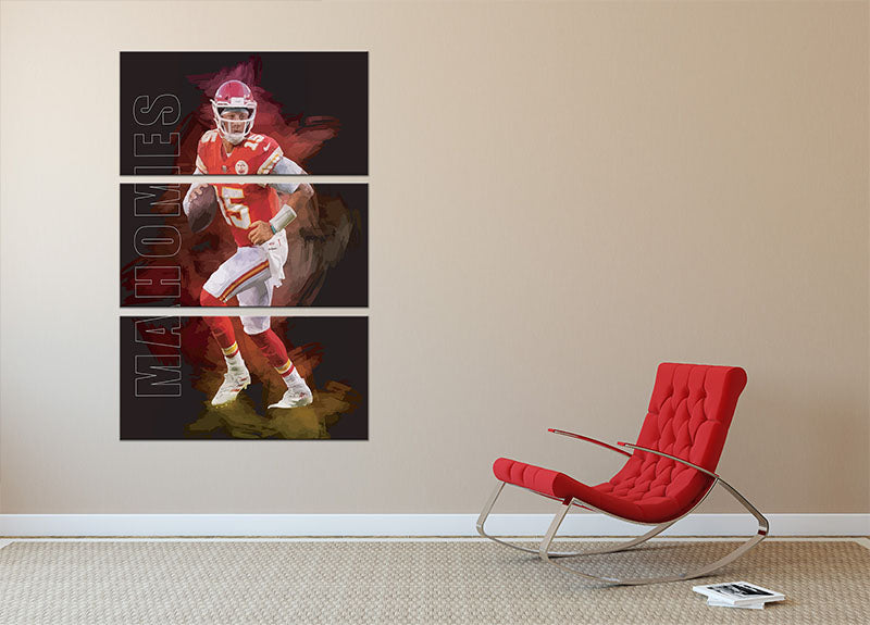 Patrick Mahomes Abstract 3 Split Panel Canvas Print - Canvas Art Rocks - 2