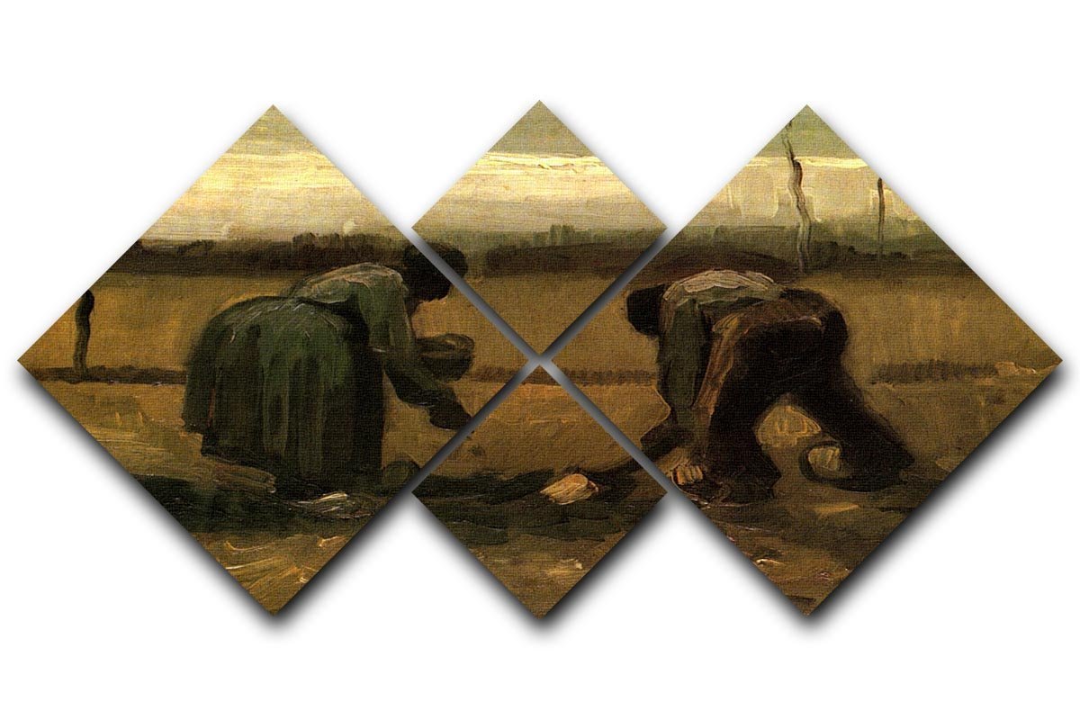 Peasant and Peasant Woman Planting Potatoes by Van Gogh 4 Square Multi Panel Canvas  - Canvas Art Rocks - 1