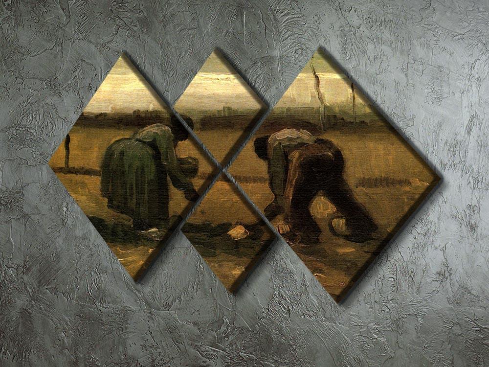 Peasant and Peasant Woman Planting Potatoes by Van Gogh 4 Square Multi Panel Canvas - Canvas Art Rocks - 2