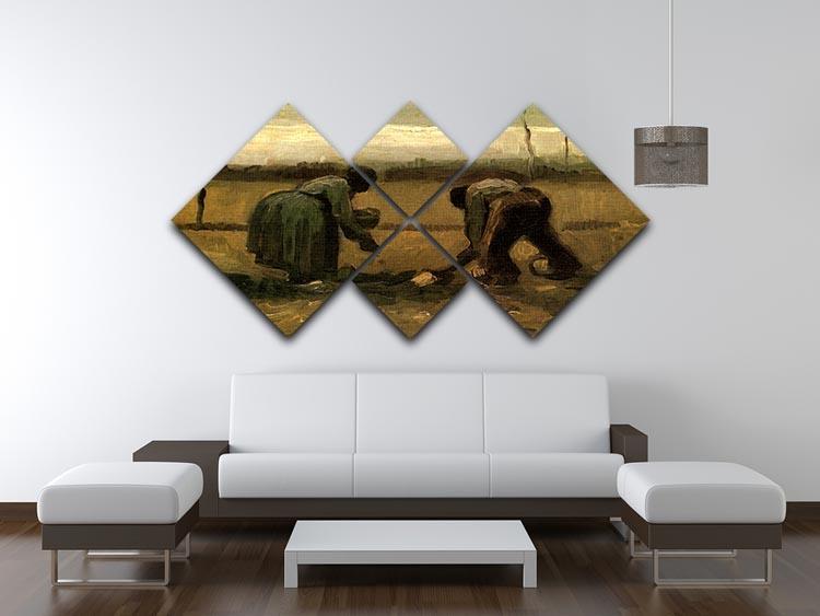 Peasant and Peasant Woman Planting Potatoes by Van Gogh 4 Square Multi Panel Canvas - Canvas Art Rocks - 3