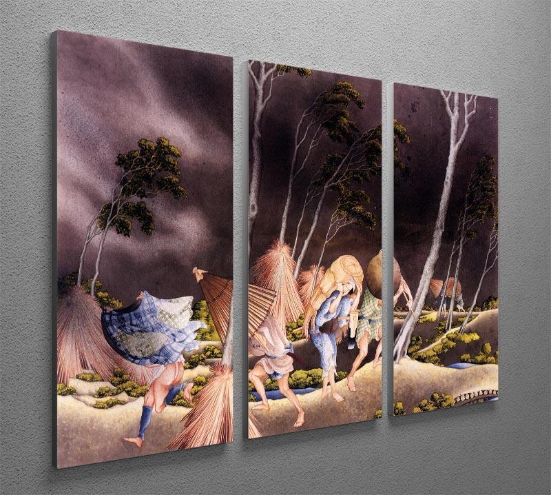Peasants surprised by a violent storm by Hokusai 3 Split Panel Canvas Print - Canvas Art Rocks - 2
