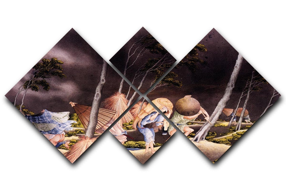 Peasants surprised by a violent storm by Hokusai 4 Square Multi Panel Canvas  - Canvas Art Rocks - 1