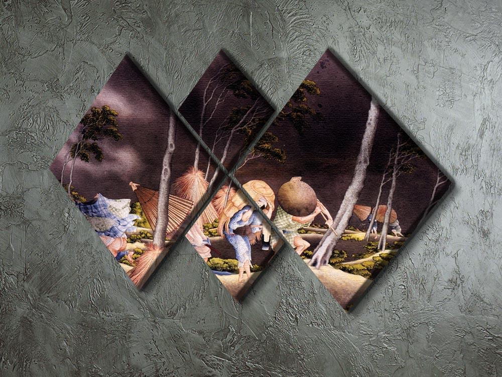 Peasants surprised by a violent storm by Hokusai 4 Square Multi Panel Canvas - Canvas Art Rocks - 2