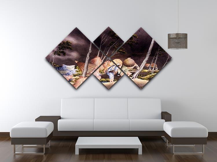 Peasants surprised by a violent storm by Hokusai 4 Square Multi Panel Canvas - Canvas Art Rocks - 3