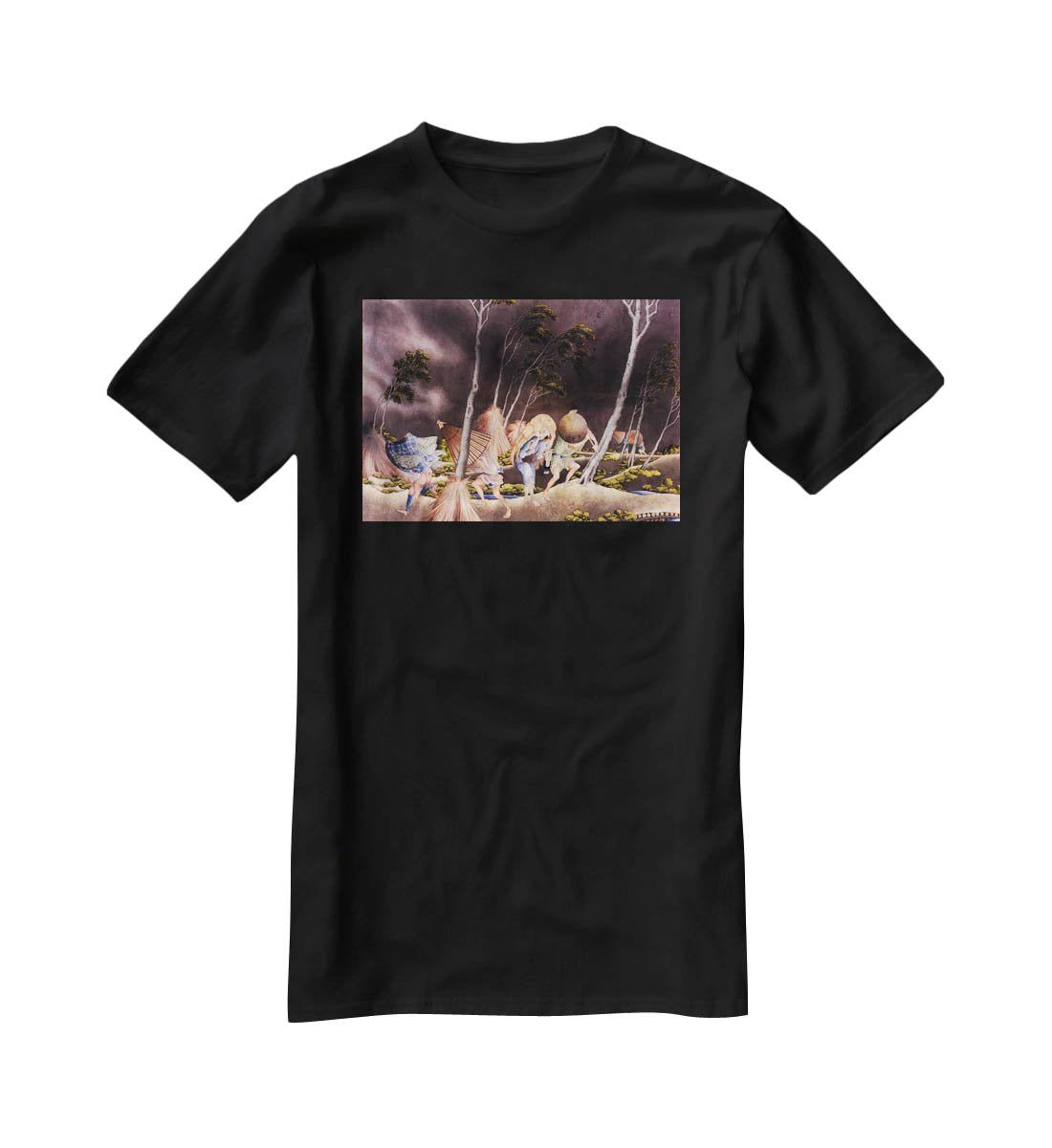 Peasants surprised by a violent storm by Hokusai T-Shirt - Canvas Art Rocks - 1