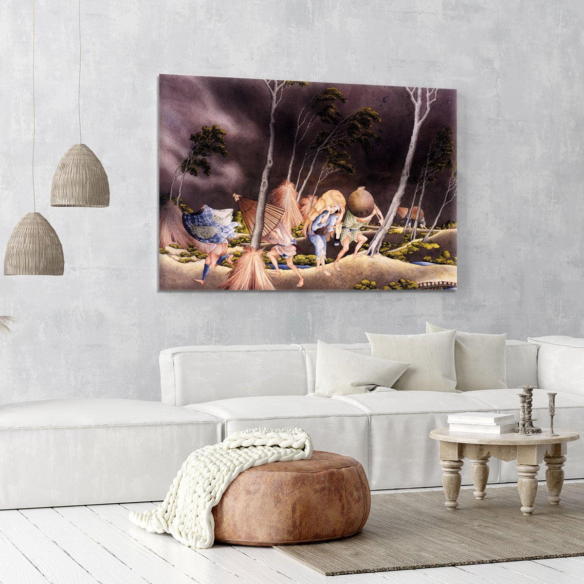 Peasants surprised by a violent storm by Hokusai Canvas Print or Poster