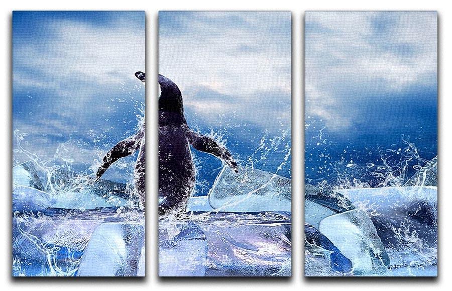 Penguin on the Ice in water drops 3 Split Panel Canvas Print - Canvas Art Rocks - 1