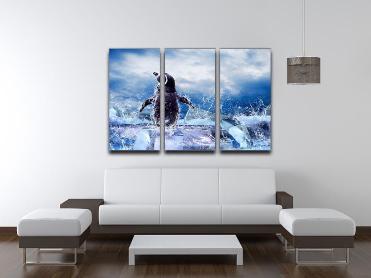Penguin on the Ice in water drops 3 Split Panel Canvas Print - Canvas Art Rocks - 3