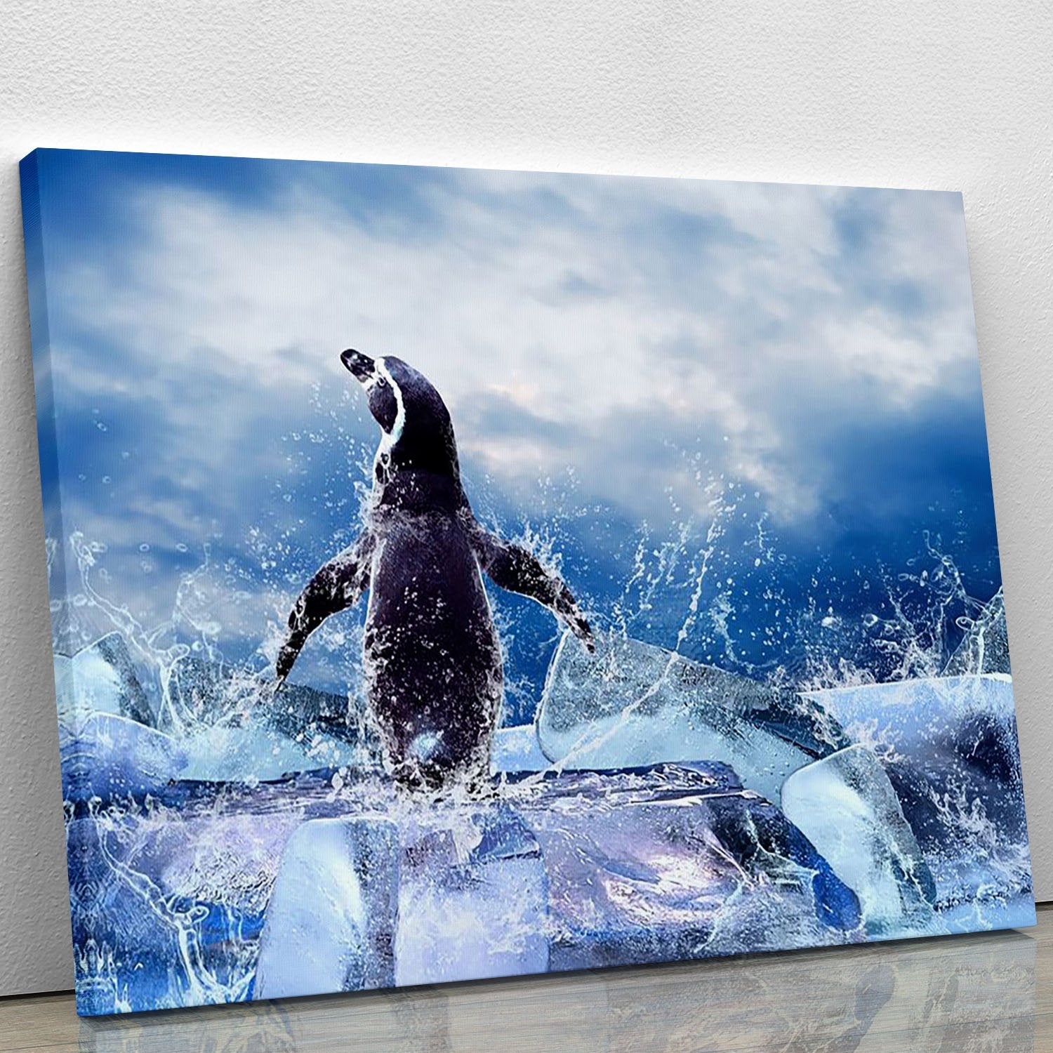 Penguin on the Ice in water drops Canvas Print or Poster