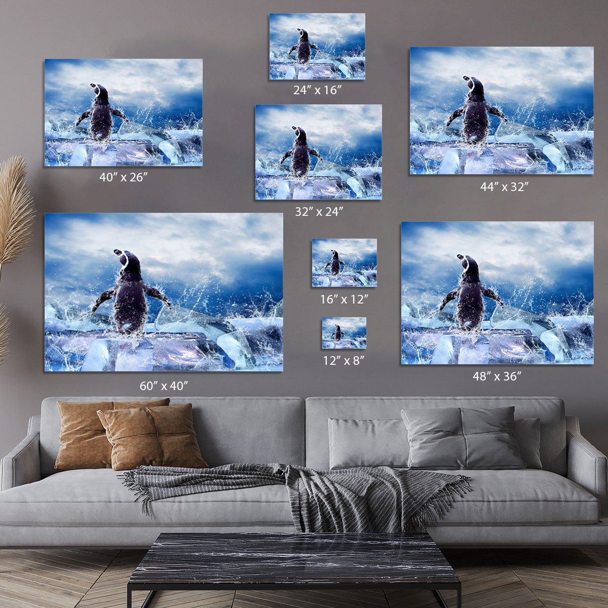 Penguin on the Ice in water drops Canvas Print or Poster